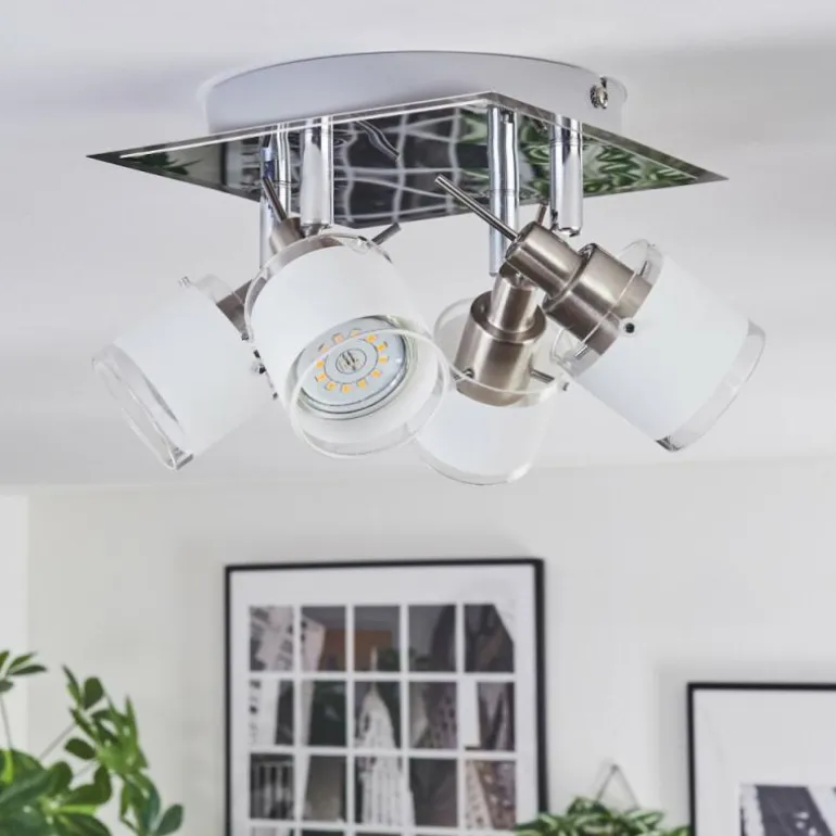 Maren Plafonnier, Spot de plafond LED Chrome, Nickel mat, 4 lumières