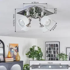 Maren Plafonnier, Spot de plafond LED Chrome, Nickel mat, 4 lumières