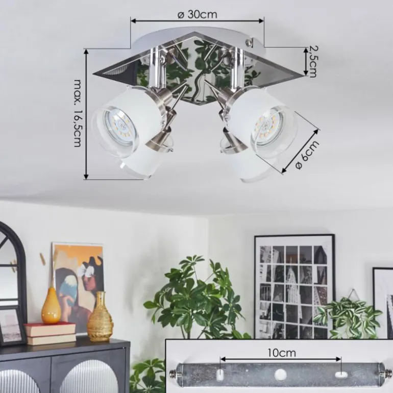 Maren Plafonnier, Spot de plafond LED Chrome, Nickel mat, 4 lumières