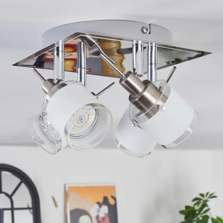Maren Plafonnier, Spot de plafond LED Chrome, Nickel mat, 4 lumières