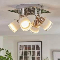 Maren Plafonnier, Spot de plafond LED Chrome, Nickel mat, 4 lumières