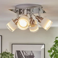 Maren Plafonnier, Spot de plafond LED Chrome, Nickel mat, 4 lumières