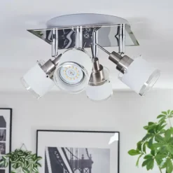 Maren Plafonnier, Spot de plafond LED Chrome, Nickel mat, 4 lumières