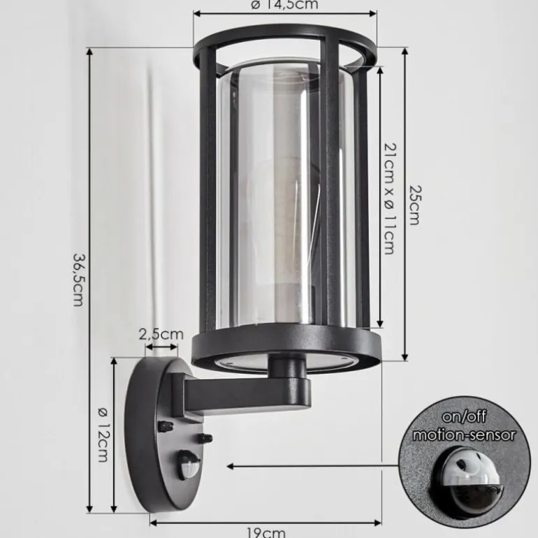 Martinha Lampe murale d´extérieur Noir, 1 lumière, Détecteur de mouvement