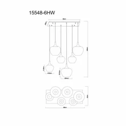 Maxy Suspension Luminaires Globo Lighting Chrome, Blanc, 6 lumières