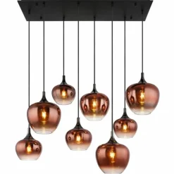 Maxy Suspension Luminaires Globo Lighting Chrome, Noir, 8 lumières