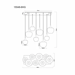 Maxy Suspension Luminaires Globo Lighting Chrome, Noir, 8 lumières