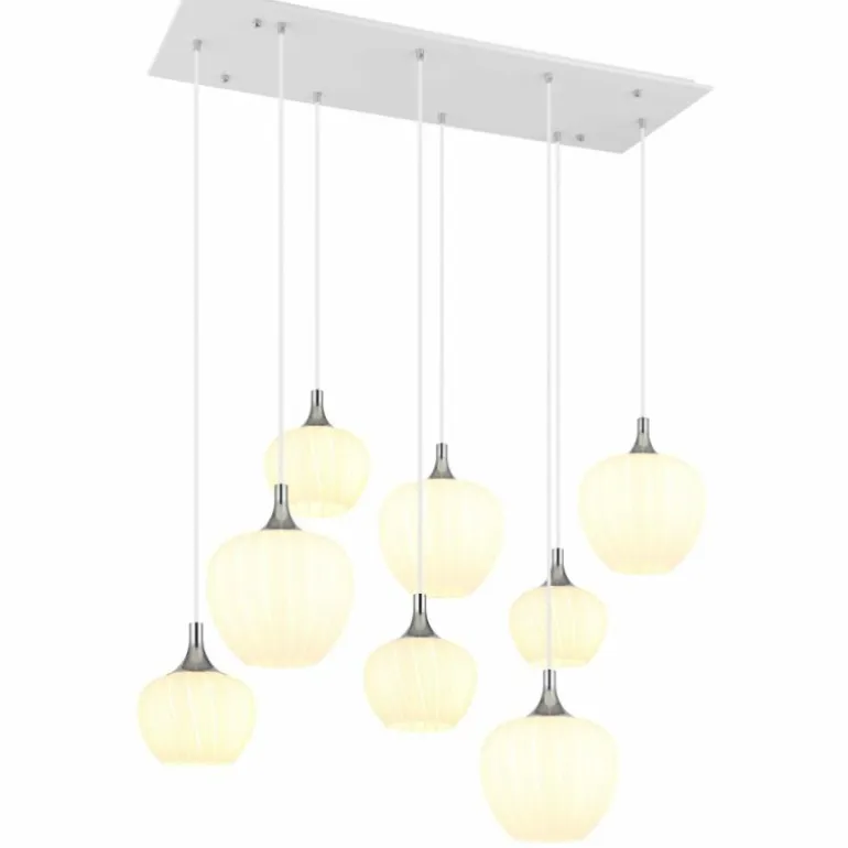 Maxy Suspension Luminaires Globo Lighting Chrome, Blanc, 8 lumières