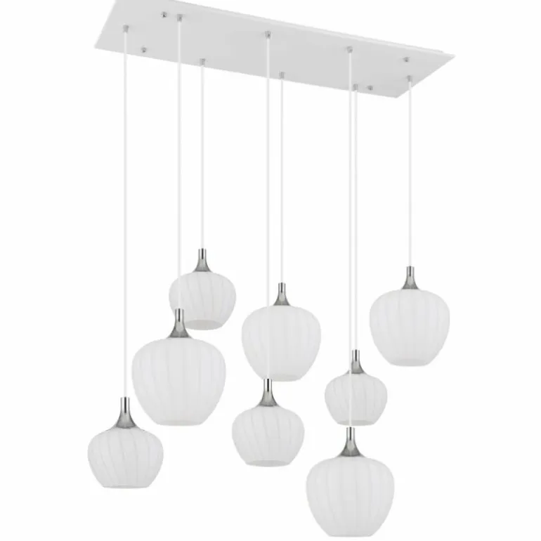 Maxy Suspension Luminaires Globo Lighting Chrome, Blanc, 8 lumières