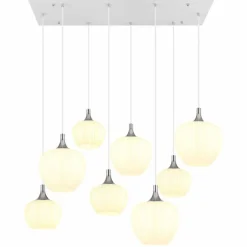 Maxy Suspension Luminaires Globo Lighting Chrome, Blanc, 8 lumières
