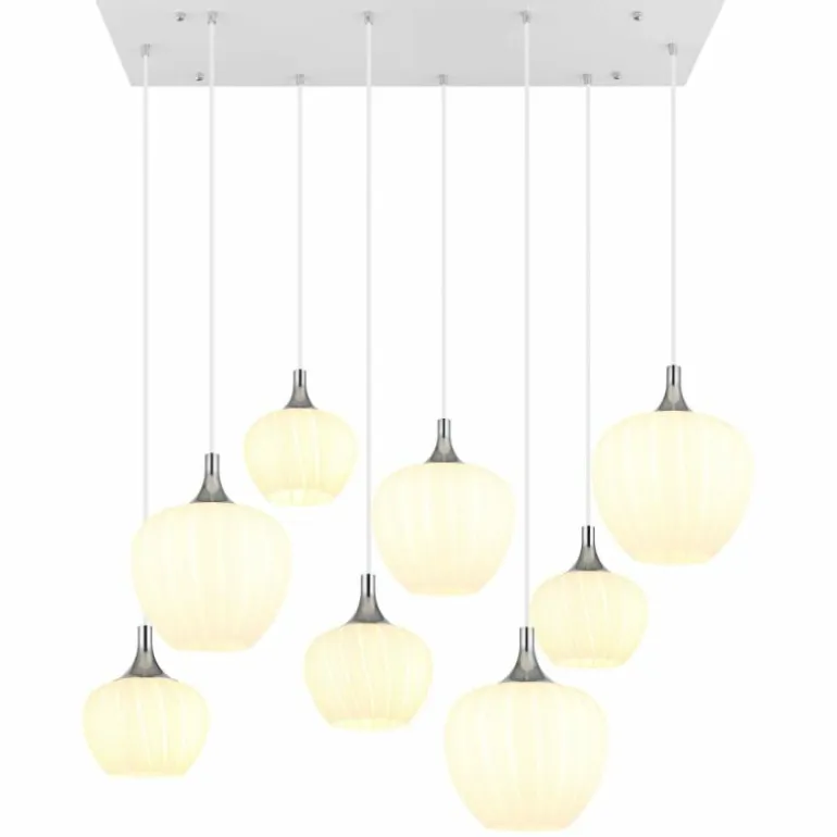 Maxy Suspension Luminaires Globo Lighting Chrome, Blanc, 8 lumières