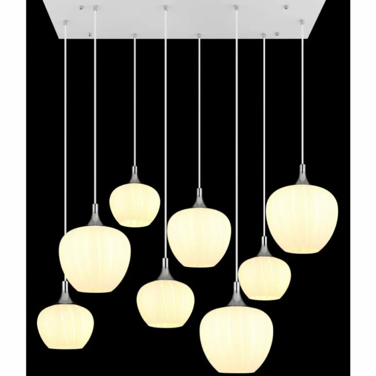 Maxy Suspension Luminaires Globo Lighting Chrome, Blanc, 8 lumières