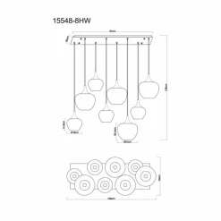 Maxy Suspension Luminaires Globo Lighting Chrome, Blanc, 8 lumières