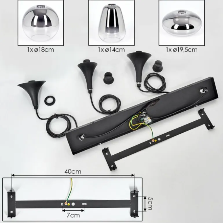 Maynal Suspension, Boule lumineuse, Suspension Clair, Fumé, 3 lumières