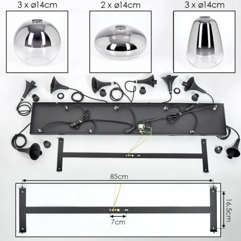 Maynal Suspension, Boule lumineuse, Suspension Clair, Fumé, 8 lumières