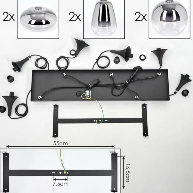 Maynal Suspension, Boule lumineuse, Suspension Clair, Fumé, 6 lumières