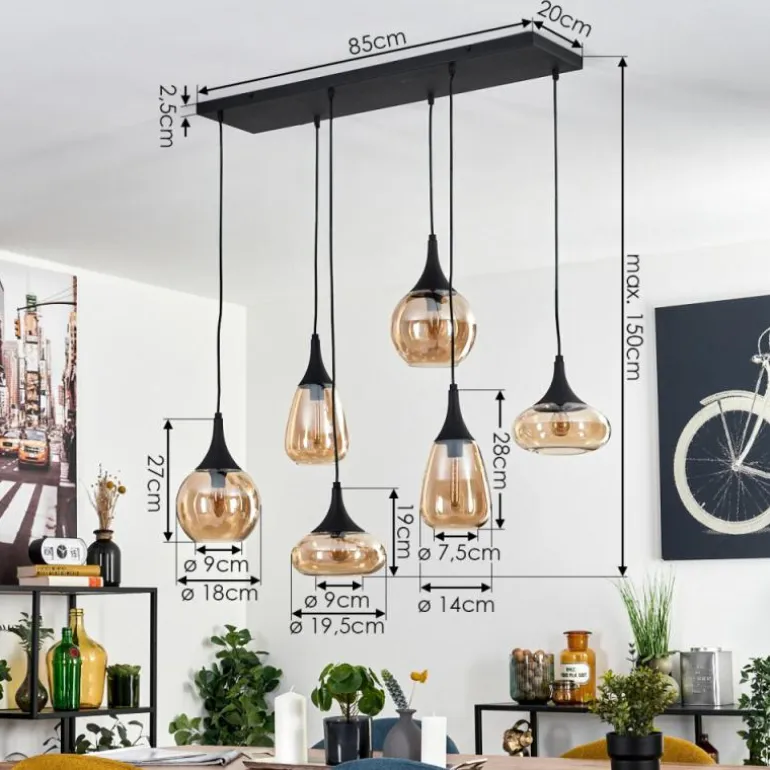 Maynal Suspension Noir, 6 lumières