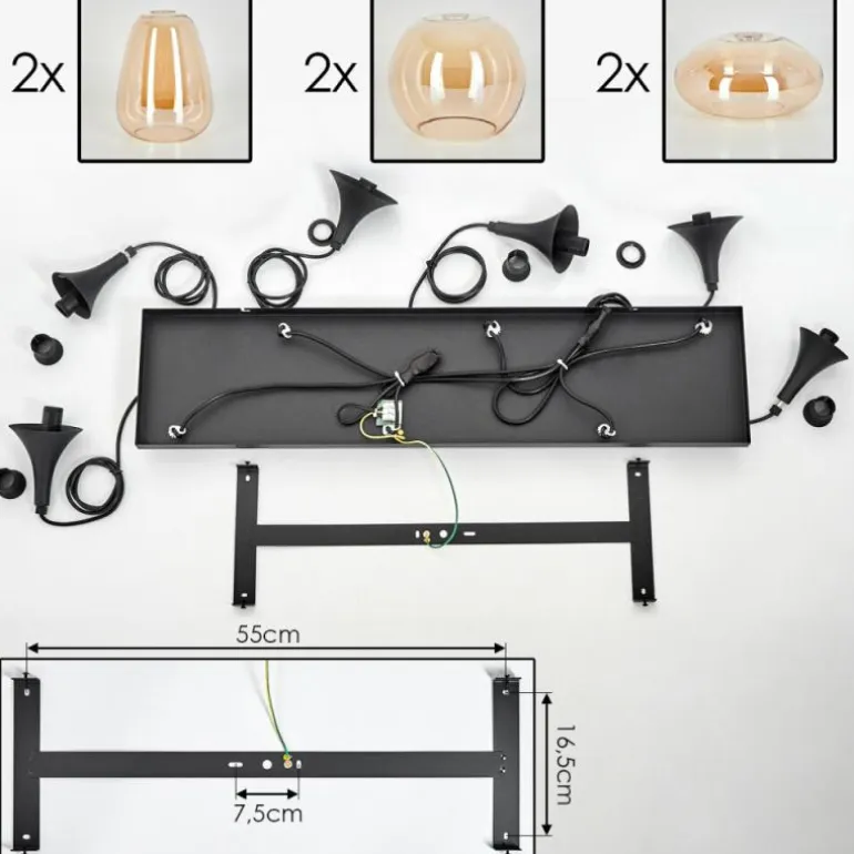 Maynal Suspension Noir, 6 lumières