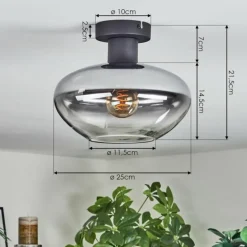 Mertola Plafonnier Clair, Fumé, 1 lumière
