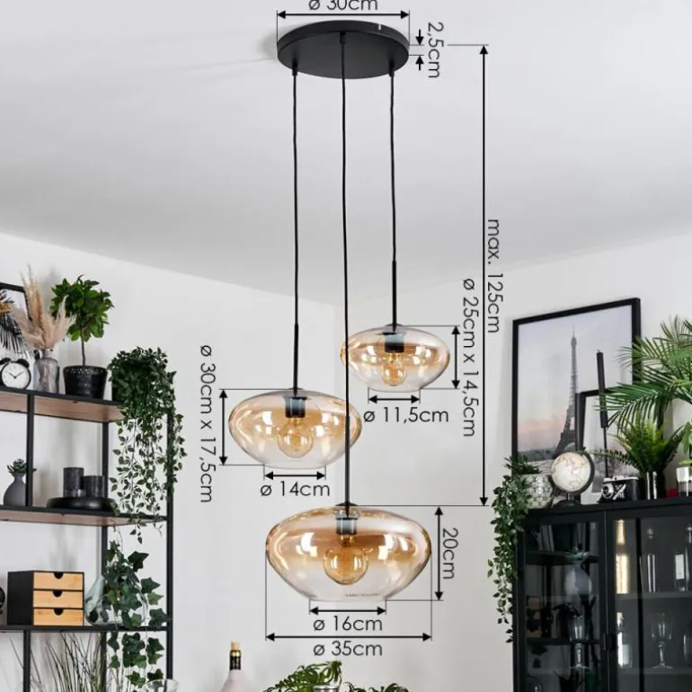 Mertola Suspension, Boule lumineuse Noir, 3 lumières