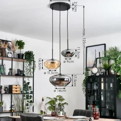 Mertola Suspension, Boule lumineuse Noir, 3 lumières