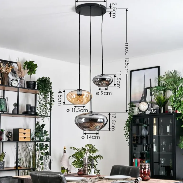 Mertola Suspension, Boule lumineuse Noir, 3 lumières
