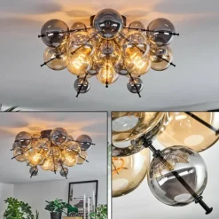 Milheiros Plafonnier, Boule lumineuse Ambre, Fumé, 3 lumières