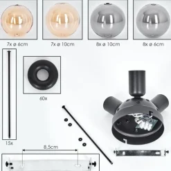 Milheiros Plafonnier, Boule lumineuse Ambre, Fumé, 3 lumières