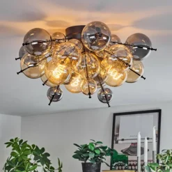 Milheiros Plafonnier, Boule lumineuse Ambre, Fumé, 3 lumières
