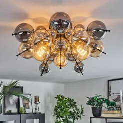 Milheiros Plafonnier, Boule lumineuse Ambre, Fumé, 3 lumières
