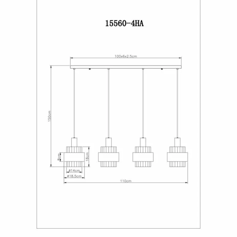 Milley Suspension Luminaires Globo Lighting Noir, 4 lumières