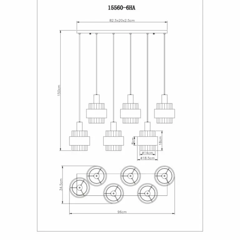 Milley Suspension Luminaires Globo Lighting Noir, 6 lumières