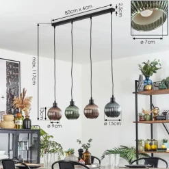 Mo Suspension Bleu, Vert, Cuivré, 4 lumières