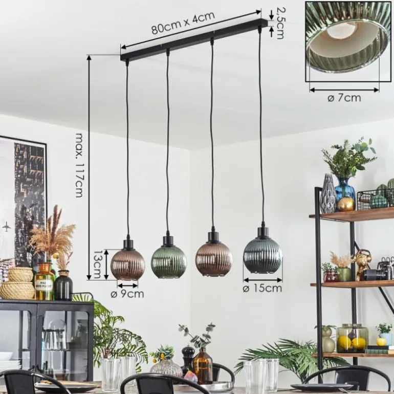 Mo Suspension Bleu, Vert, Cuivré, 4 lumières
