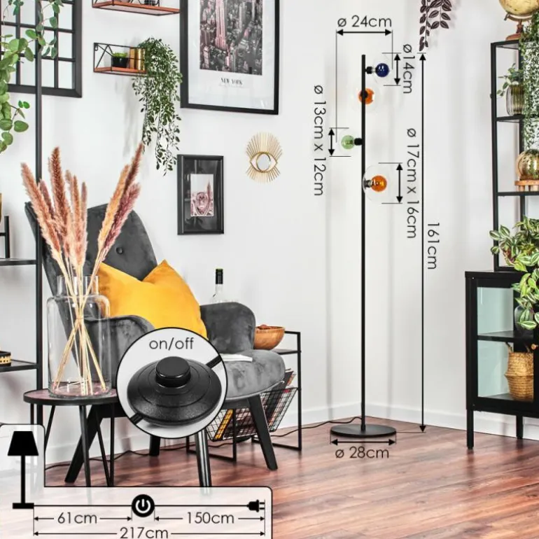 Monsul Lampadaire Noir, 4 lumières