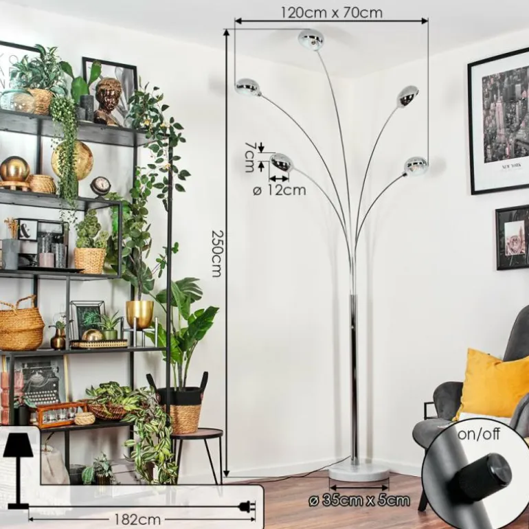 Nikkala Lampadaire Chrome, Marbre, Blanc, 5 lumières