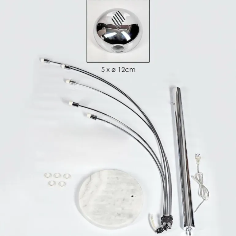 Nikkala Lampadaire Chrome, Marbre, Blanc, 5 lumières