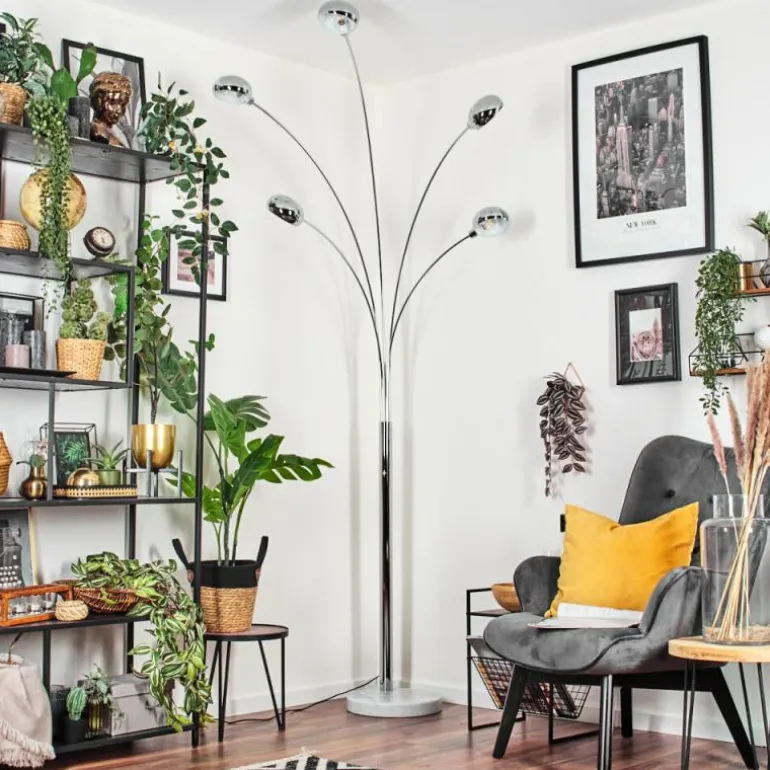 Nikkala Lampadaire Chrome, Marbre, Blanc, 5 lumières