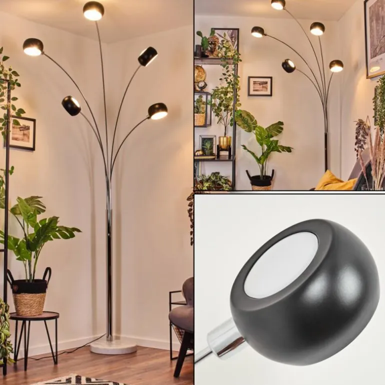 Nikkala Lampadaire Chrome, Marbre, Blanc, 5 lumières