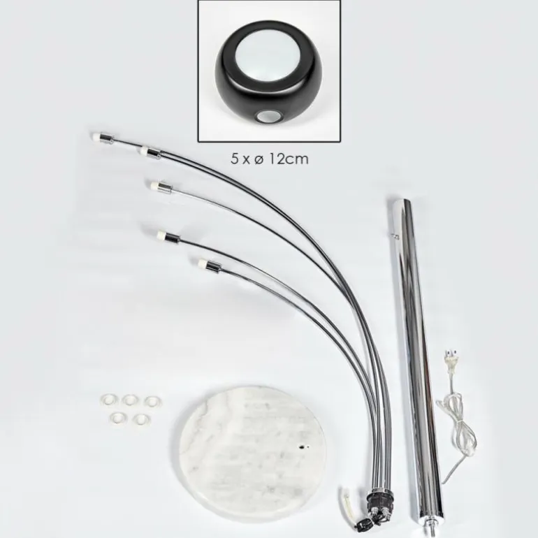 Nikkala Lampadaire Chrome, Marbre, Blanc, 5 lumières