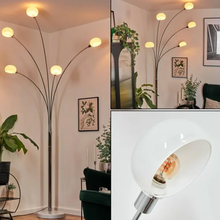Nikkala Lampadaire Chrome, Blanc, 5 lumières