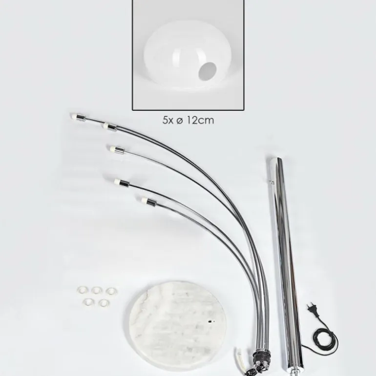 Nikkala Lampadaire Chrome, Blanc, 5 lumières