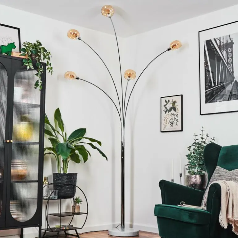 Nikkala Lampadaire Chrome, Blanc, 5 lumières