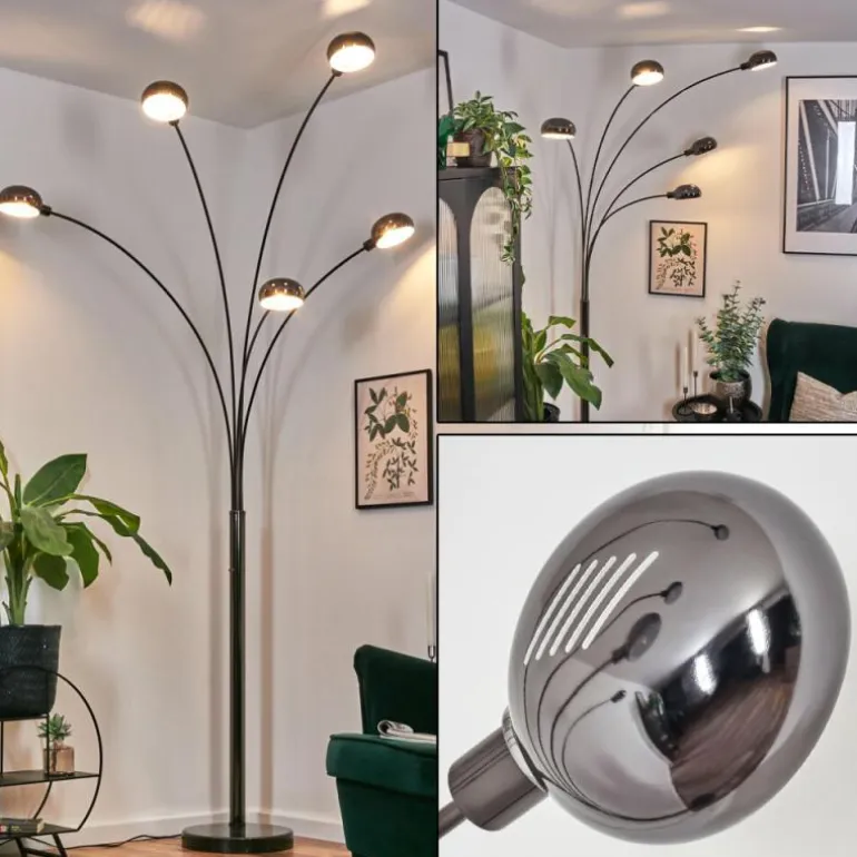 Nikkala Lampadaire Chrome, Noir, 5 lumières