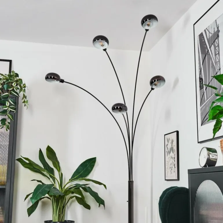 Nikkala Lampadaire Chrome, Noir, 5 lumières