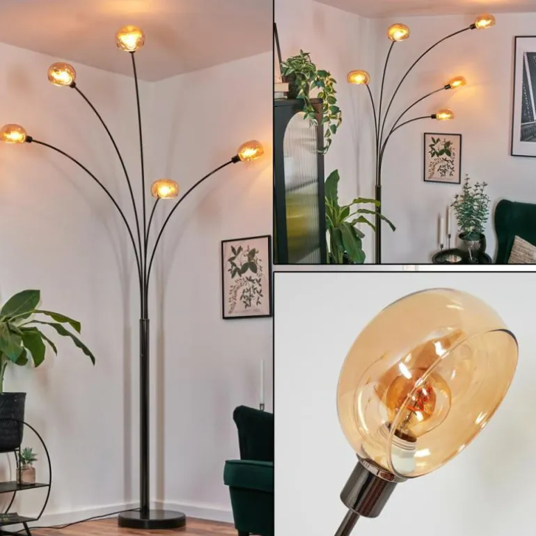 Nikkala Lampadaire Chrome, Noir, 5 lumières