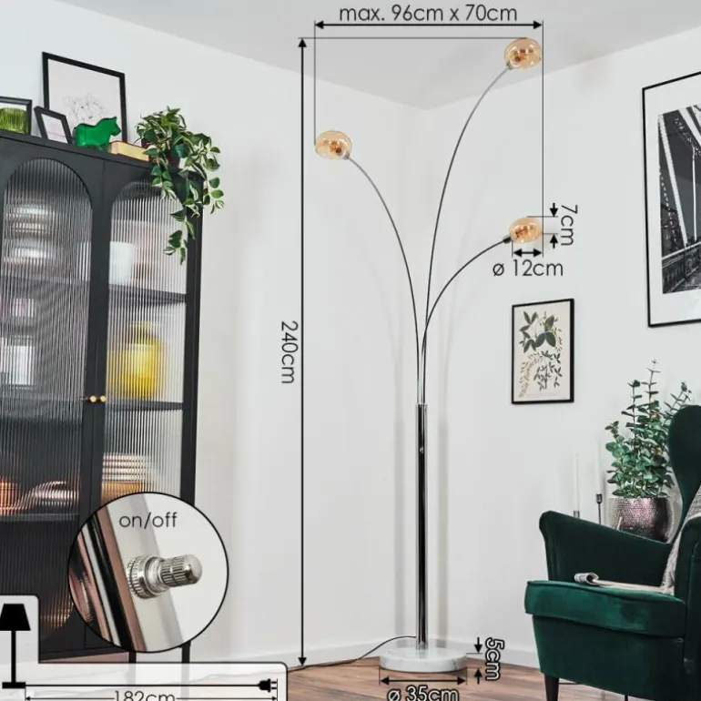 Nikkala Lampadaire Chrome, Blanc, 3 lumières