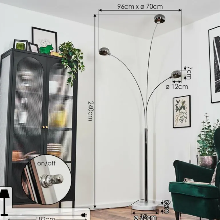 Nikkala Lampadaire Chrome, Blanc, 3 lumières