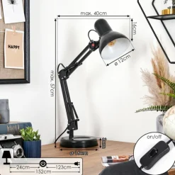 Nurmasuando Lampe à poser, Liseuse Noir, 1 lumière