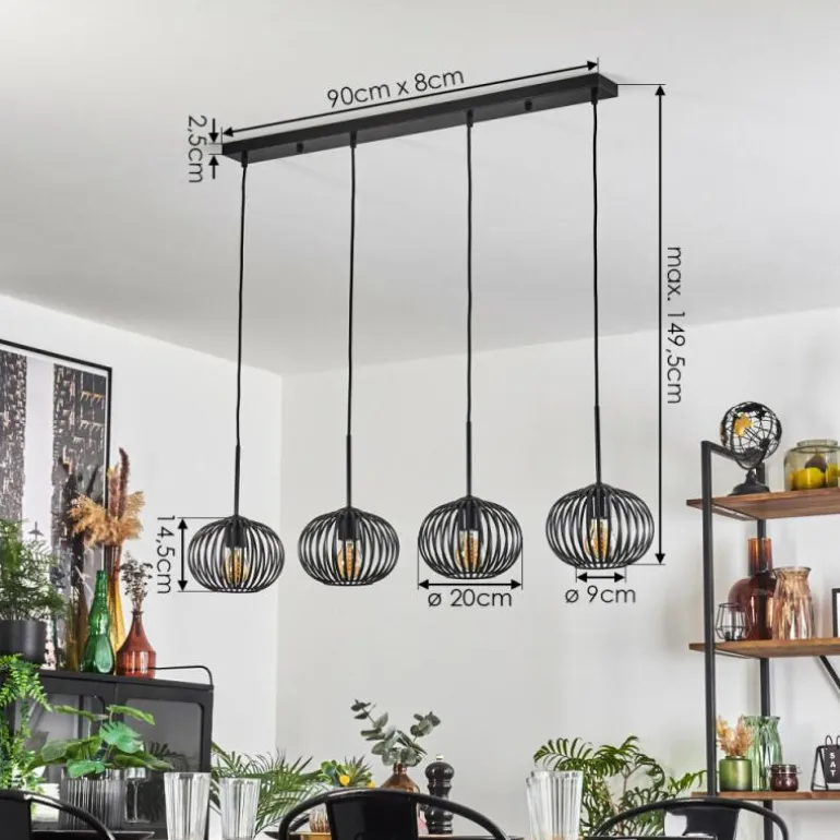 Oravi Suspension Noir, 4 lumières